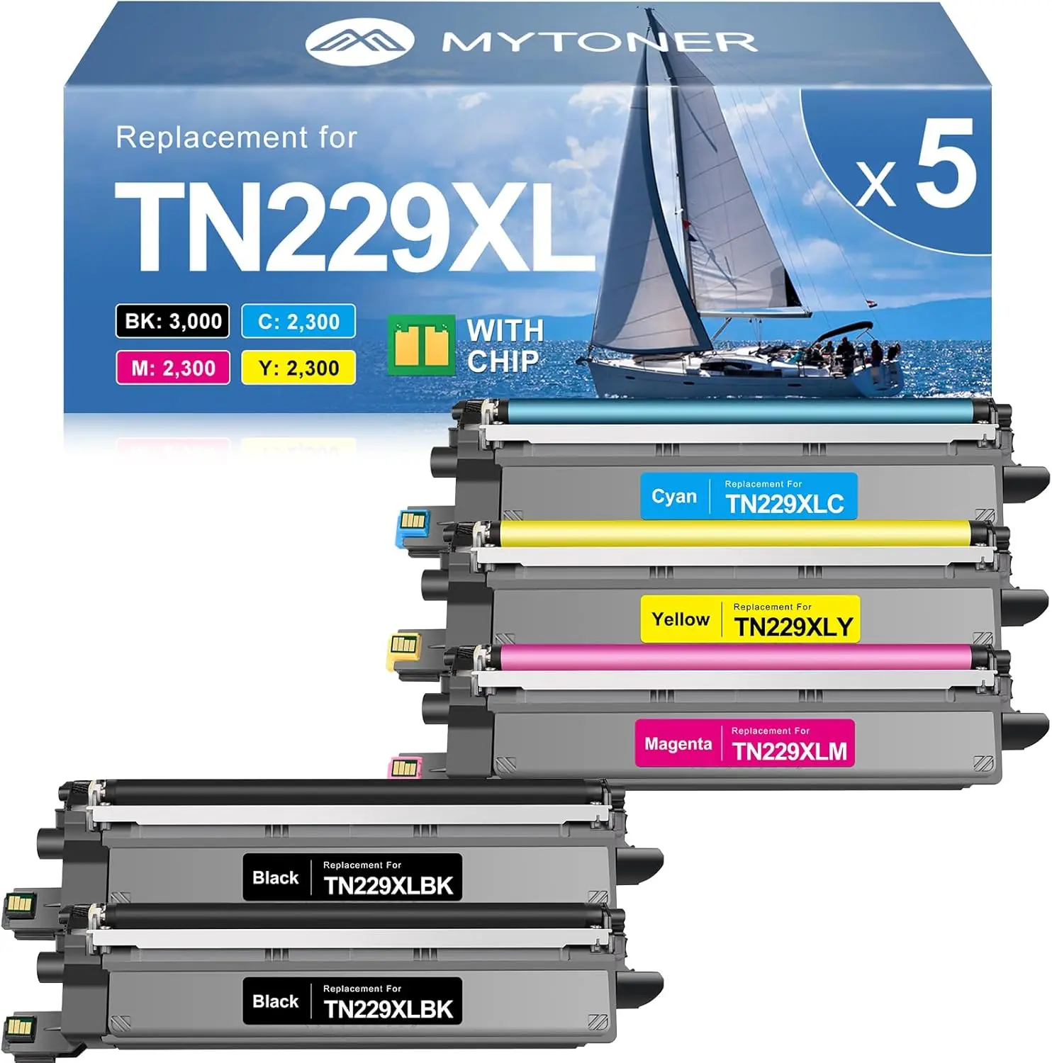 TN229XL Toner Cartridges 5 Pack High Yield Replacement for Brother MFC-L3780CDW HL-L3280CDW
TN229XL Toner Cartridges 5 Pack High Yield Replacement for Brother MFC-L3780CDW HL-L3280CDW
