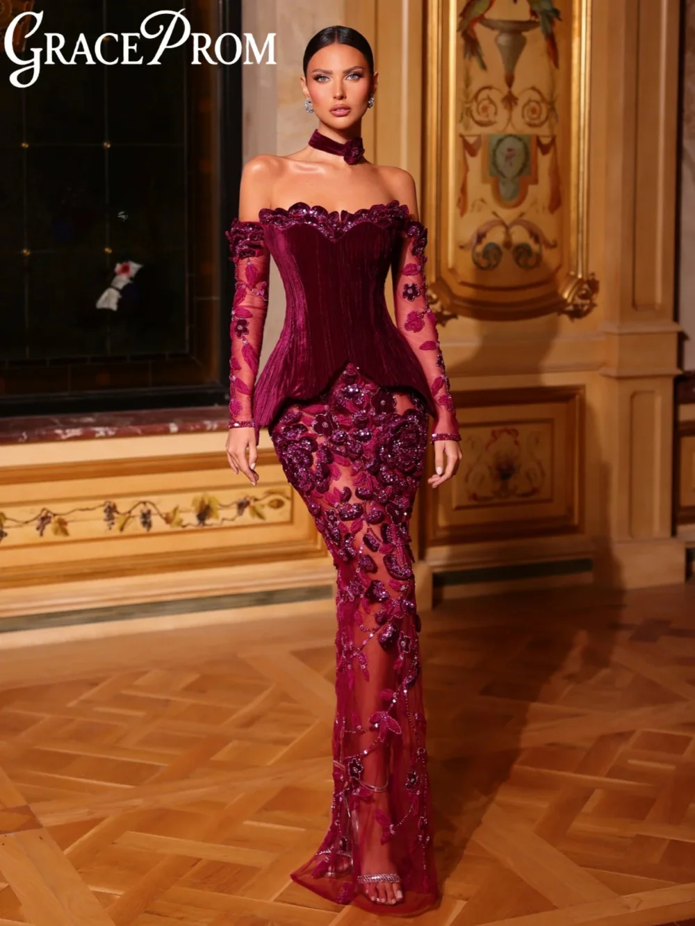 Deep Magenta 3D Floral Evening Dress Sparkling Beaded Off Shoulder Wedding Party Gown Customized Sheath Long Banquet Dresses
Deep Magenta 3D Floral Evening Dress Sparkling Beaded Off Shoulder Wedding Party Gown Customized Sheath Long Banquet Dresses