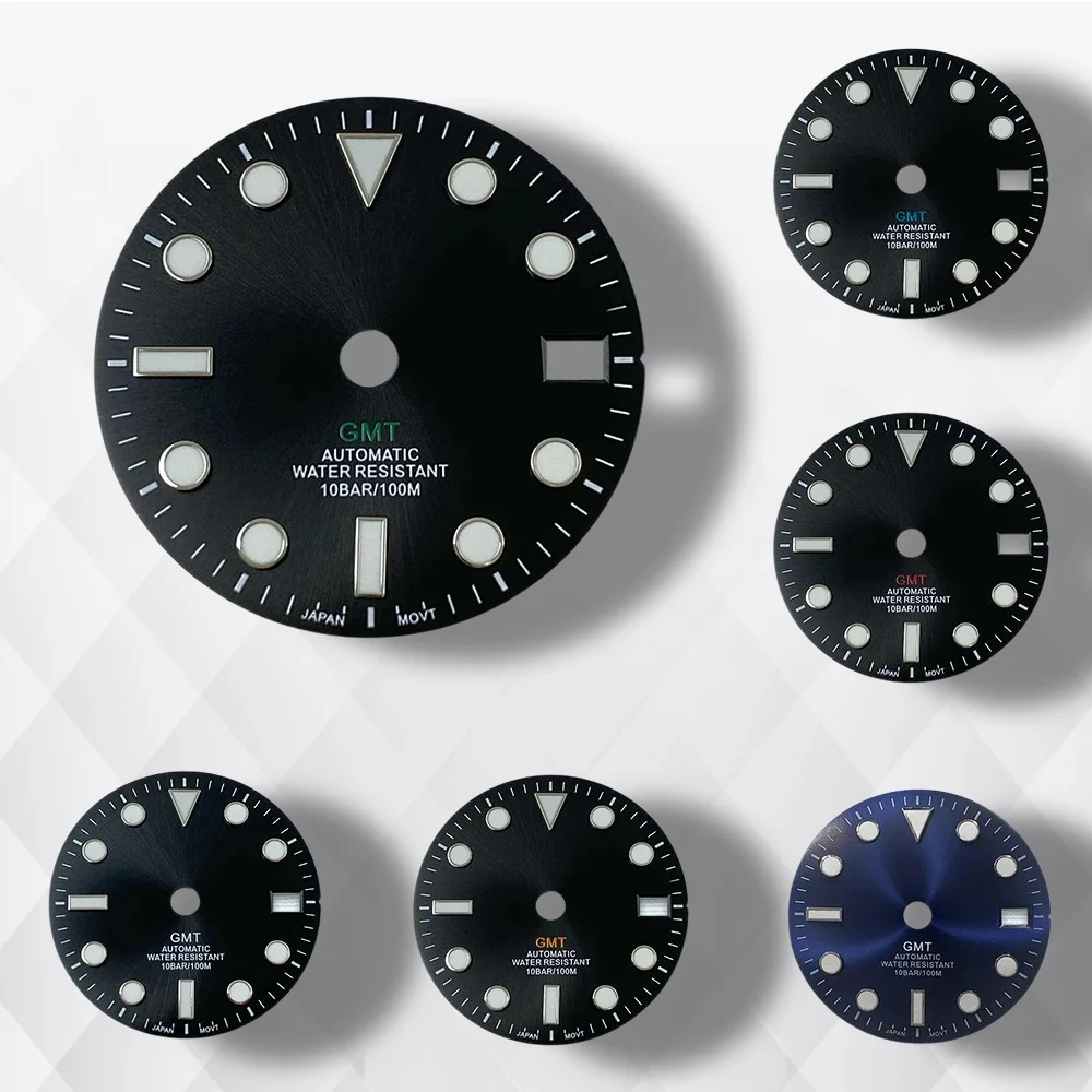 28.5mm GMT S Logo Sunburst Dial Fit NH34 Movement Green Luminous High-Quality Dial Watch Modification Accessories 3/3.8/4O'clock
28.5mm GMT S Logo Sunburst Dial Fit NH34 Movement Green Luminous High-Quality Dial Watch Modification Accessories 3/3.8/4O'clock