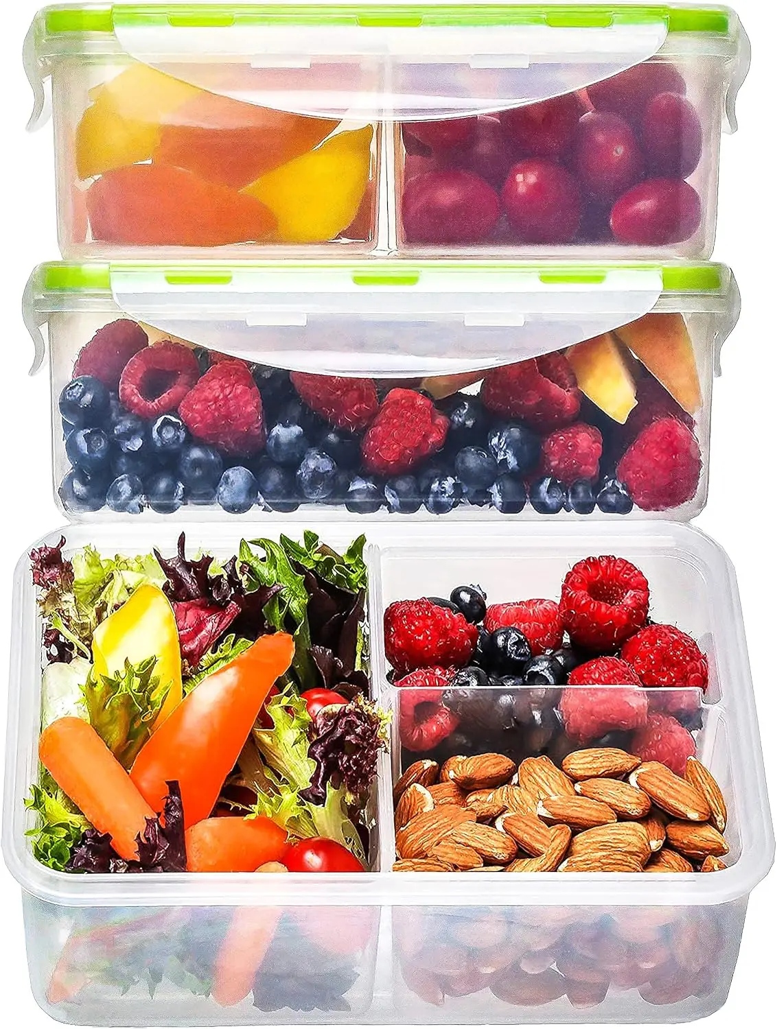 3 Pack Bento Lunch Box with 3 Compartments - Meal Prep Containers with Airtight Lid for Adults and Kids, Dishwasher and
3 Pack Bento Lunch Box with 3 Compartments - Meal Prep Containers with Airtight Lid for Adults and Kids, Dishwasher and