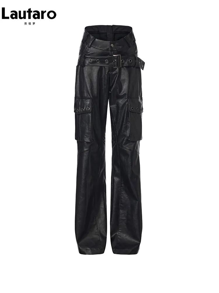 Lautaro Spring Autumn Cool Luxury Black Punk Grunge Style Pu Leather Pants Women Belt 2026 Women's Pants and Trousers Streetwear
Lautaro Spring Autumn Cool Luxury Black Punk Grunge Style Pu Leather Pants Women Belt 2026 Women's Pants and Trousers Streetwear