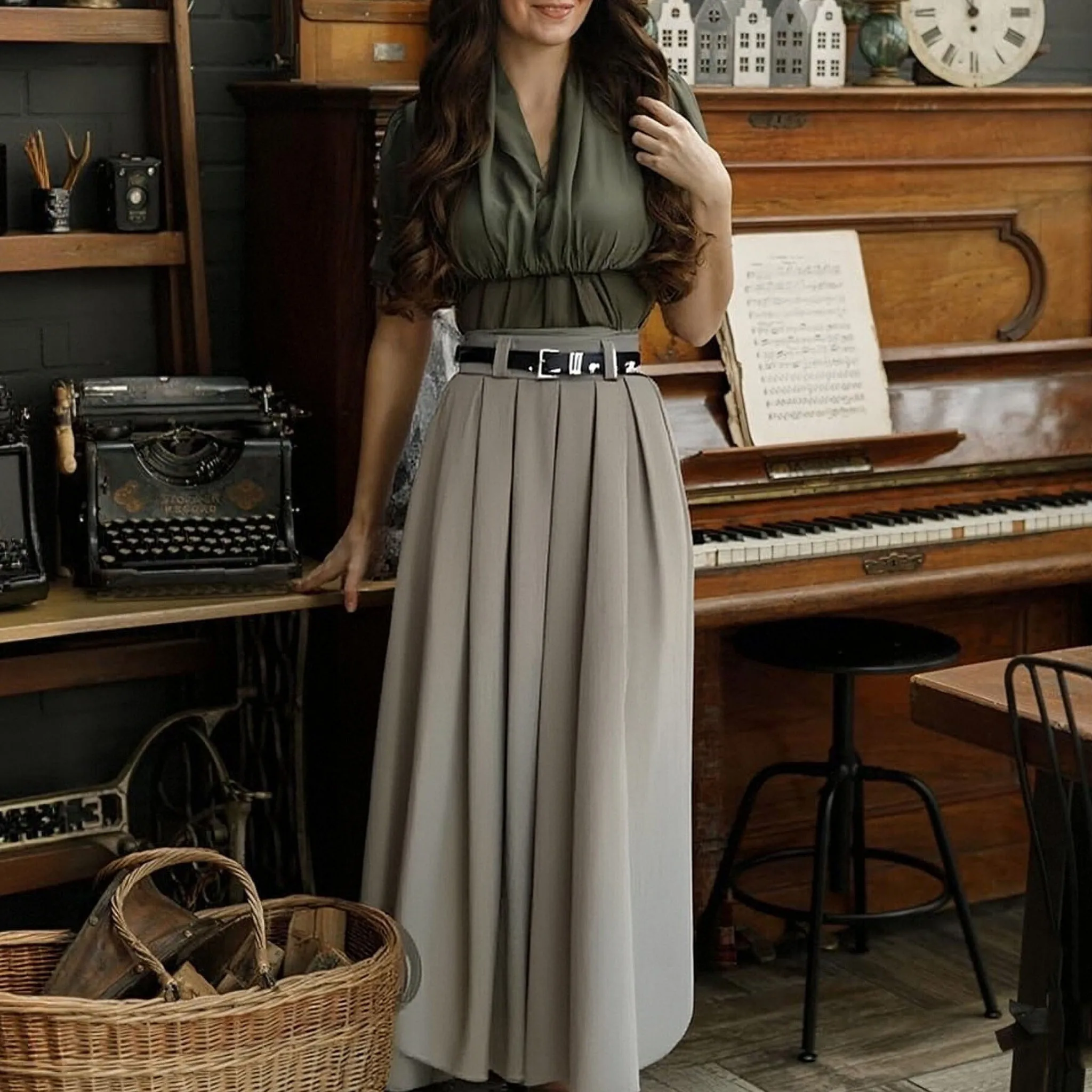 Однотонная корейская женская однотонная плиссированная юбка средней длины с высокой талией, большая распашная повседневная винтажная юбка, женские длинные юбки для женщин
Однотонная корейская женская однотонная плиссированная юбка средней длины с высокой талией, большая распашная повседневная винтажная юбка, женские длинные юбки для женщин