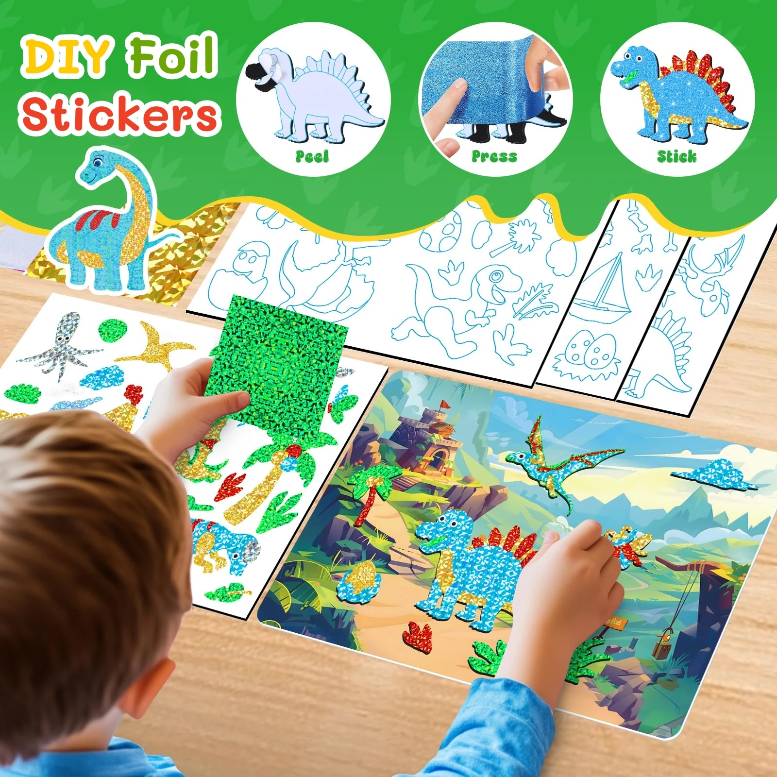 Foil Dinosaur Stickers Book For Kids DIY Foil Art Crafts For Christmas Gift Children's Busy Sticker Paint Book Cute Stationery
Foil Dinosaur Stickers Book For Kids DIY Foil Art Crafts For Christmas Gift Children's Busy Sticker Paint Book Cute Stationery