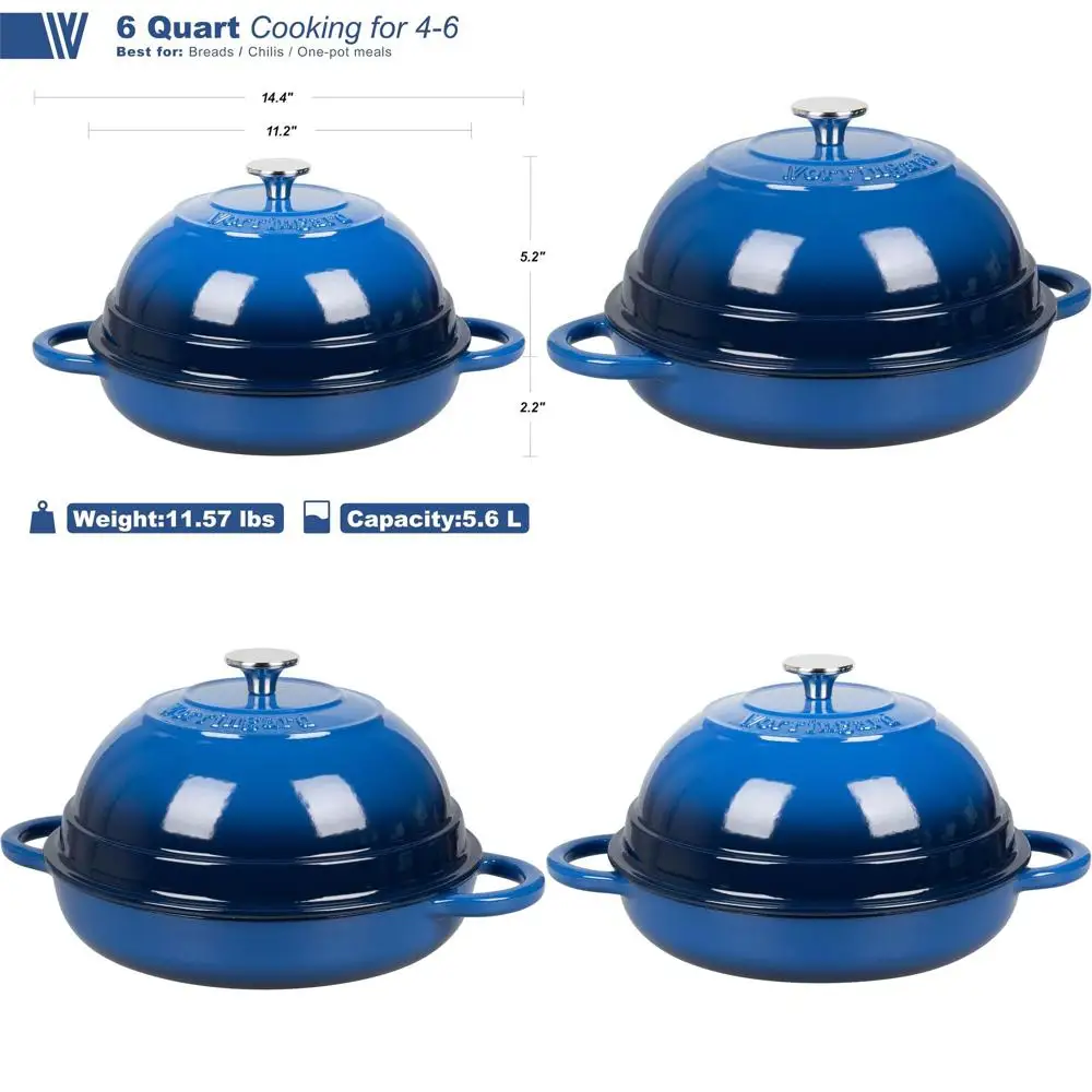 Enameled Cast Iron Dutch Oven with Lid, 6-Quart Blue Bread Baking Pot
Enameled Cast Iron Dutch Oven with Lid, 6-Quart Blue Bread Baking Pot