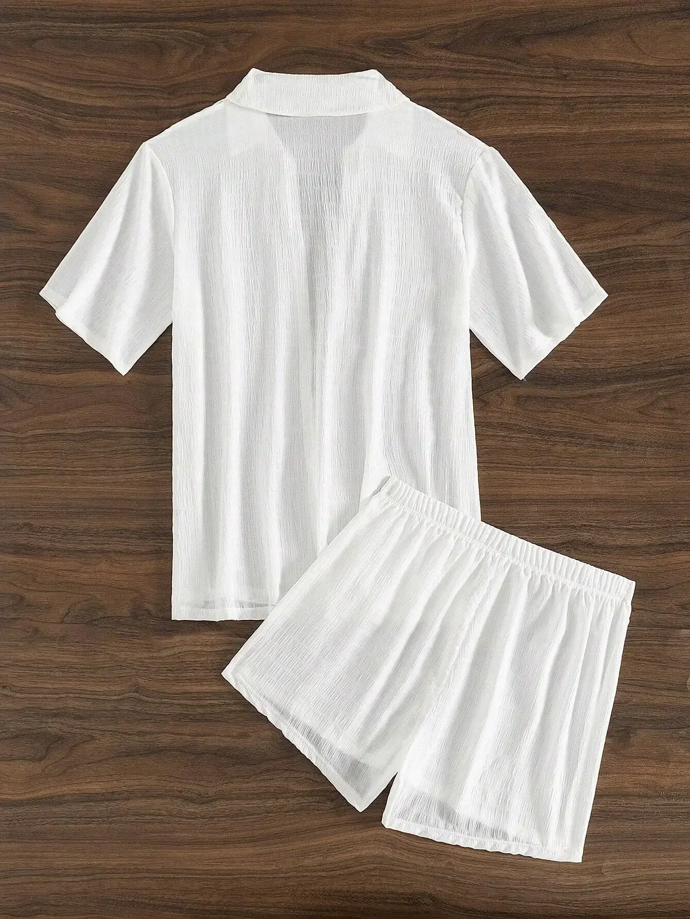 White 2pcs Short Sleeve Shirt And Shorts Cover Up Set For Beach Summer
White 2pcs Short Sleeve Shirt And Shorts Cover Up Set For Beach Summer