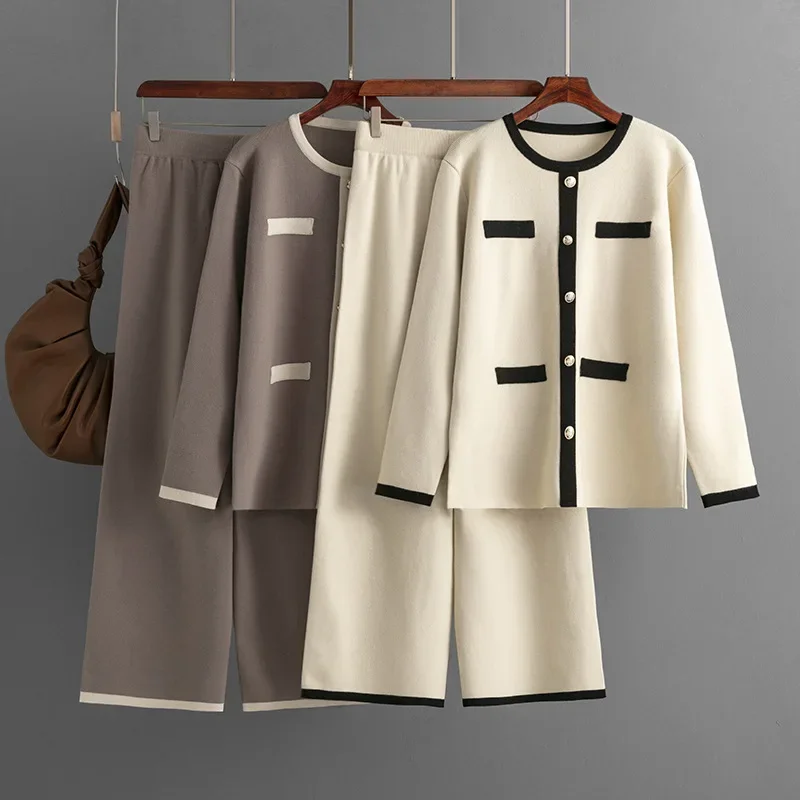 Korean Elegant Knitted 2 Piece Sets New Women O-neck Single Breasted Knitwears Cardigan Tops Suits Casual Wide Leg Pants Outfit
Korean Elegant Knitted 2 Piece Sets New Women O-neck Single Breasted Knitwears Cardigan Tops Suits Casual Wide Leg Pants Outfit