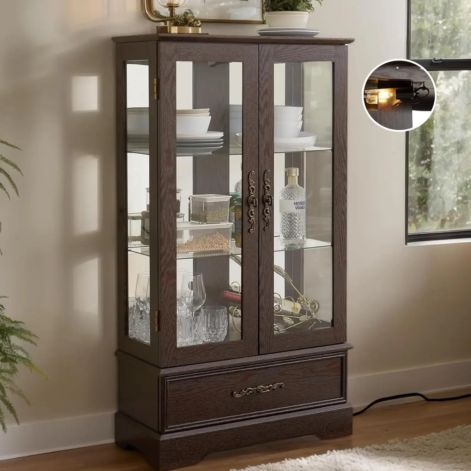 47 Inch Lighted Glass Curio Cabinet 3 Tier Antique Storage Cage Adjustable Shelves Drawer Mirrored Pane Small China Cabinet Dark
47 Inch Lighted Glass Curio Cabinet 3 Tier Antique Storage Cage Adjustable Shelves Drawer Mirrored Pane Small China Cabinet Dark