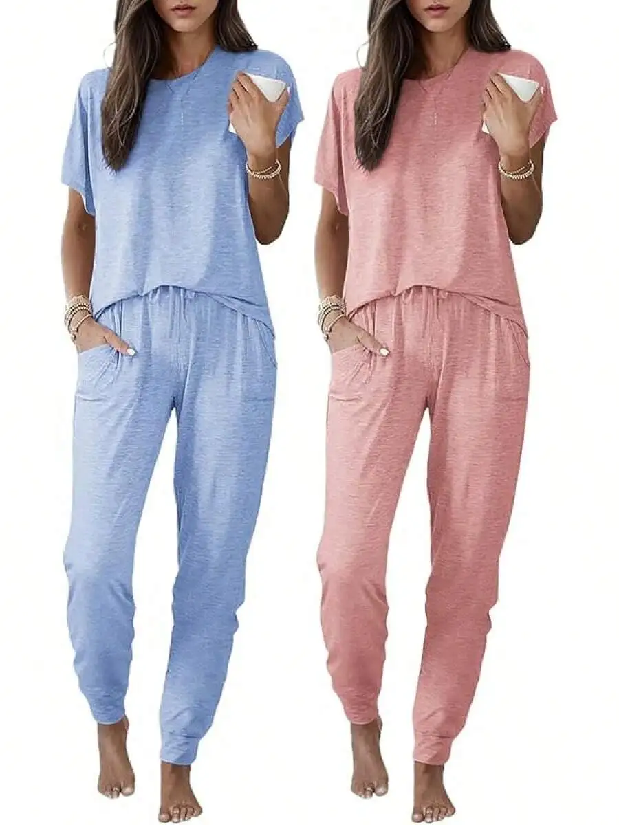 2 Pack Womens Short Sleeve Pajama Sets With Pockets Jogger Pants Soft Lounge Sleepwear
2 Pack Womens Short Sleeve Pajama Sets With Pockets Jogger Pants Soft Lounge Sleepwear