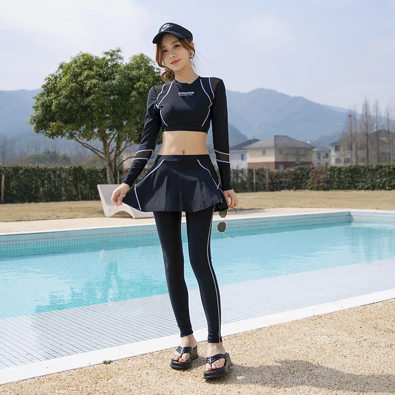 Women 3 Piece Rash Guard set Swimdress with Boy Shorts Long Sleeve Crop Shirt+Long Pants+Skirt Swimsuit Sun UV Bathing Suit
Women 3 Piece Rash Guard set Swimdress with Boy Shorts Long Sleeve Crop Shirt+Long Pants+Skirt Swimsuit Sun UV Bathing Suit
