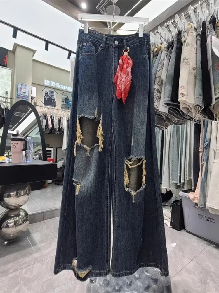 American Style Retro Ripped Jeans Washed Draped Vintage High Street Stylish Y2K Ins Casual Denim Wide Leg Pants for Women
American Style Retro Ripped Jeans Washed Draped Vintage High Street Stylish Y2K Ins Casual Denim Wide Leg Pants for Women