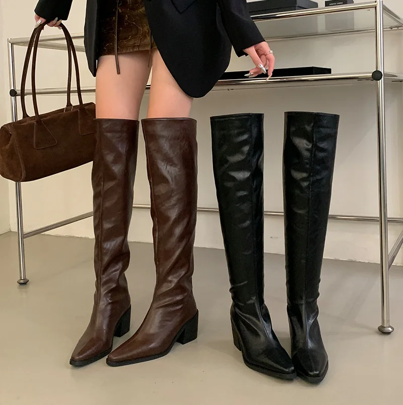 Long boots for women 2026 new knight boots with thick leather and pointed toe thick heels for women
Long boots for women 2026 new knight boots with thick leather and pointed toe thick heels for women