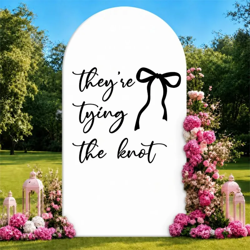 Single Side Arch Backdrop Cover Elegant Wedding Background featuring the phrase theyre tying the knot with a stylish black bow
Single Side Arch Backdrop Cover Elegant Wedding Background featuring the phrase theyre tying the knot with a stylish black bow