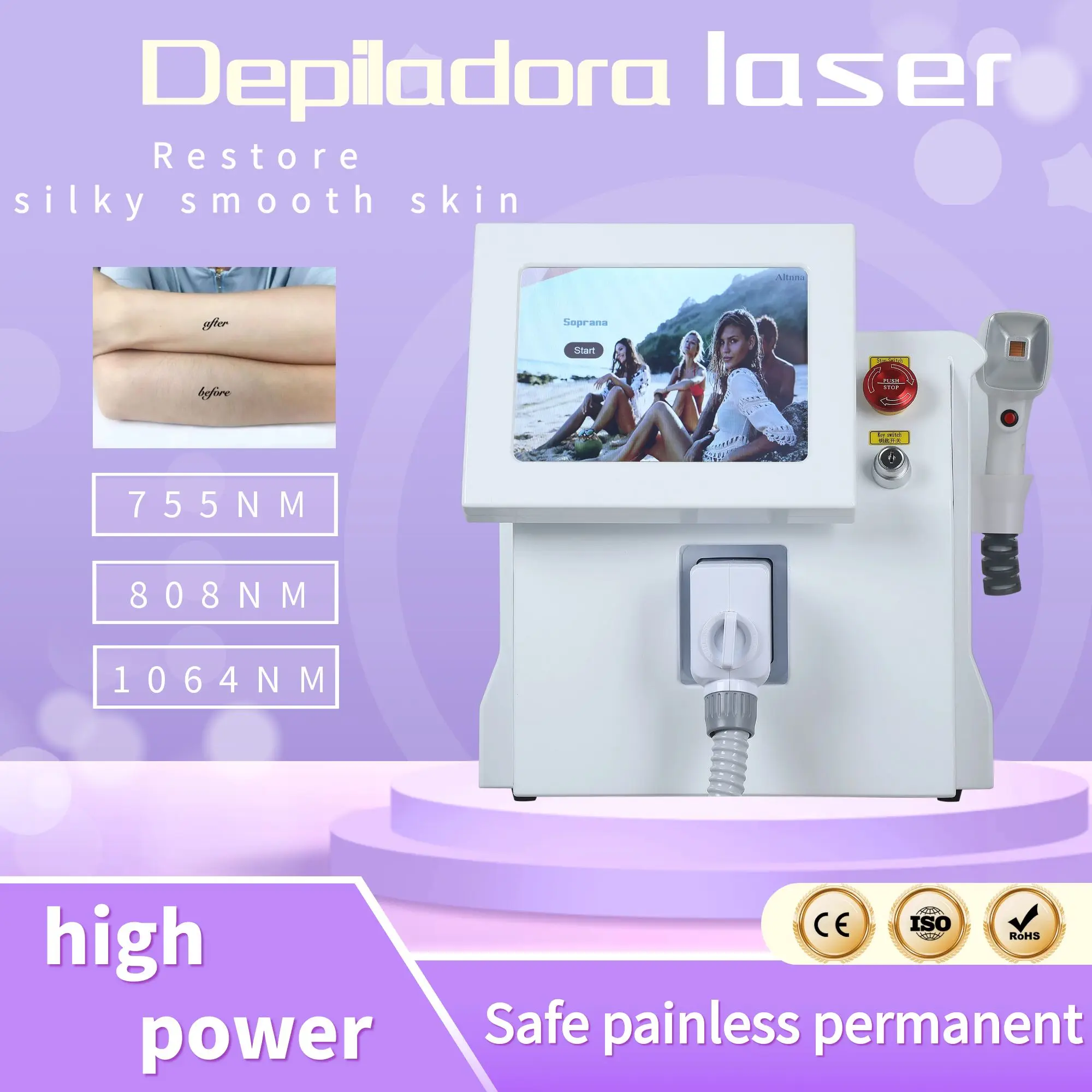 Diode Laser Painless Hair Removal Machine Permanent Ice Platin Cooling System Smart 3 Wavelength Suitable for all skin tones
Diode Laser Painless Hair Removal Machine Permanent Ice Platin Cooling System Smart 3 Wavelength Suitable for all skin tones