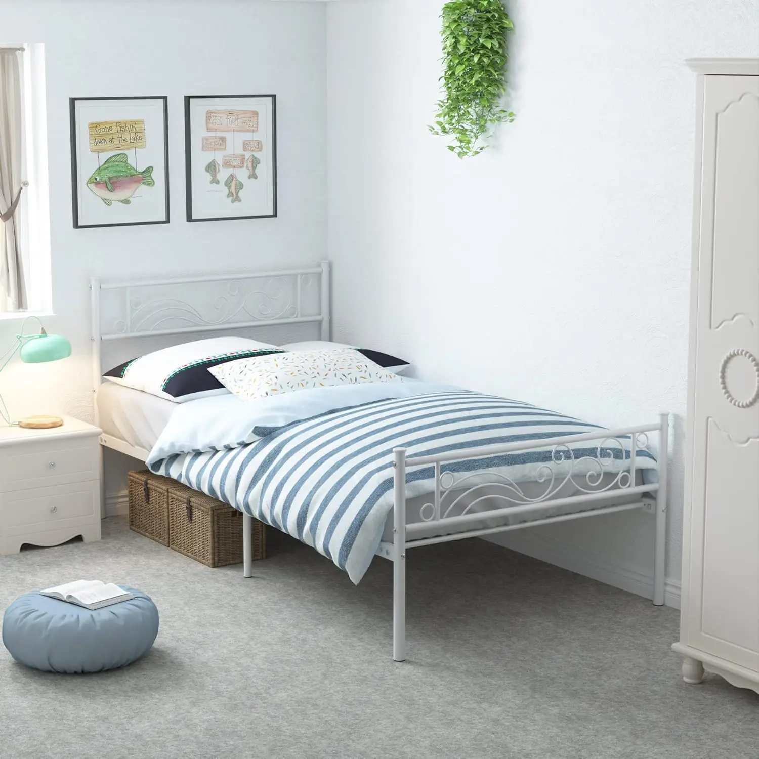 Twin Size Bed Frame With Headboard No Box Spring Ned Platform Single Bed For Kids, White
Twin Size Bed Frame With Headboard No Box Spring Ned Platform Single Bed For Kids, White