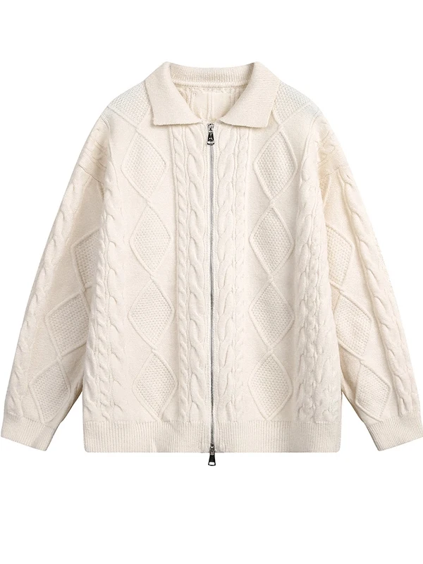 Men's Casual Knitted Cardigan Sweater Pure Color Diamond Texture Twist Flower Collar Loose Couple Knitted Outerwear
Men's Casual Knitted Cardigan Sweater Pure Color Diamond Texture Twist Flower Collar Loose Couple Knitted Outerwear