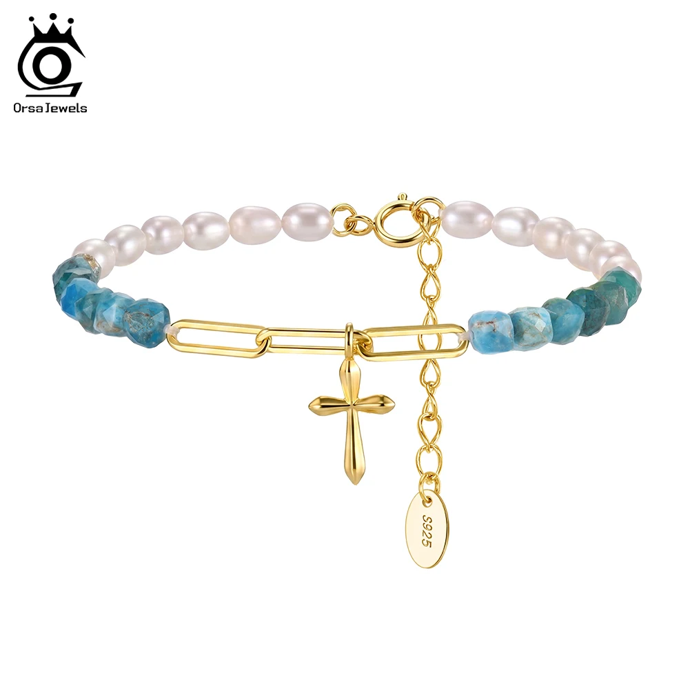 ORSA JEWELS Natural Stone Apatite Beaded Bracelet with Pearl 925 Silver Jewelry Cross Charm Bracelet Healing for Women MPB22
ORSA JEWELS Natural Stone Apatite Beaded Bracelet with Pearl 925 Silver Jewelry Cross Charm Bracelet Healing for Women MPB22