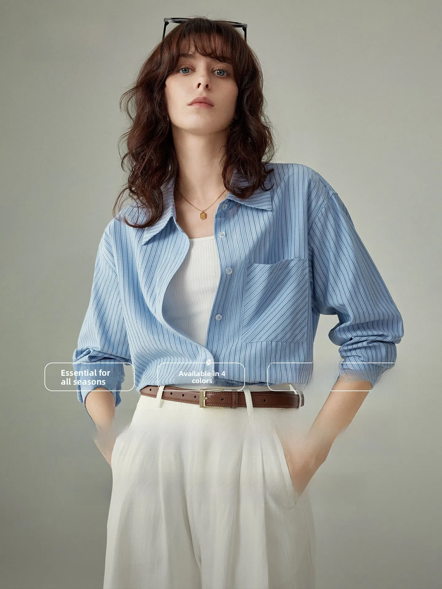 Classic Blue Stripes Long Sleeve Commuter Shirt for Women Professional Straight Cut V-Neck Polyester Cotton Rayon Blend
Classic Blue Stripes Long Sleeve Commuter Shirt for Women Professional Straight Cut V-Neck Polyester Cotton Rayon Blend