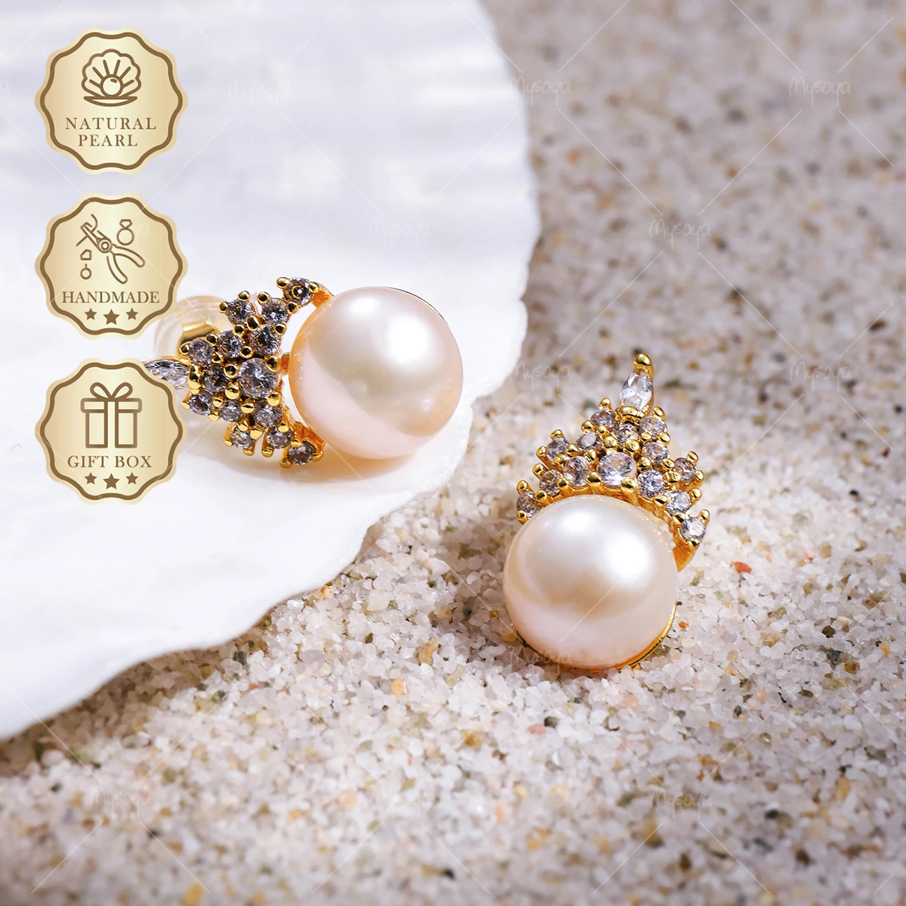 MYSOYA White Pearl Crown Stud Earrings 8-9mm Gold Design, Gift Box, Birthday & Mother's Day Jewelry S442
MYSOYA White Pearl Crown Stud Earrings 8-9mm Gold Design, Gift Box, Birthday & Mother's Day Jewelry S442