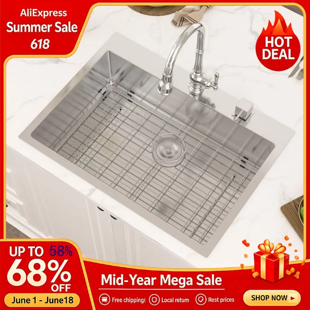 Kitchen Sink 30x22 Drop In Kitchen Sink 16 Gauge Stainless Steel Single Bowl Over Counter Topmount Sinks Handmade Basin, Custom
Kitchen Sink 30x22 Drop In Kitchen Sink 16 Gauge Stainless Steel Single Bowl Over Counter Topmount Sinks Handmade Basin, Custom