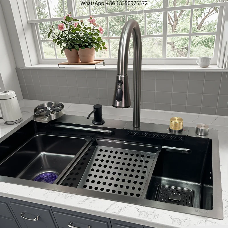 Popular 304 Stainless Steel Sink Kitchen 6846 Multifunction Large Rectangular Waterfall Sinks with Faucet
Popular 304 Stainless Steel Sink Kitchen 6846 Multifunction Large Rectangular Waterfall Sinks with Faucet