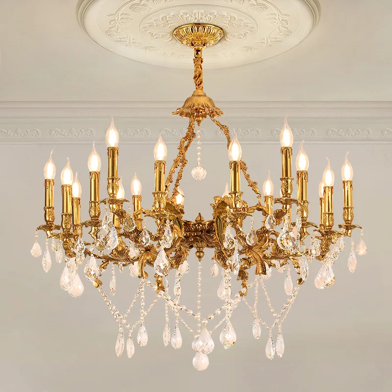 French Luxury Lighting Crystal Copper Chandelier Villa Antique Dinning Room Fixture Brass Candle Pendant Light
French Luxury Lighting Crystal Copper Chandelier Villa Antique Dinning Room Fixture Brass Candle Pendant Light