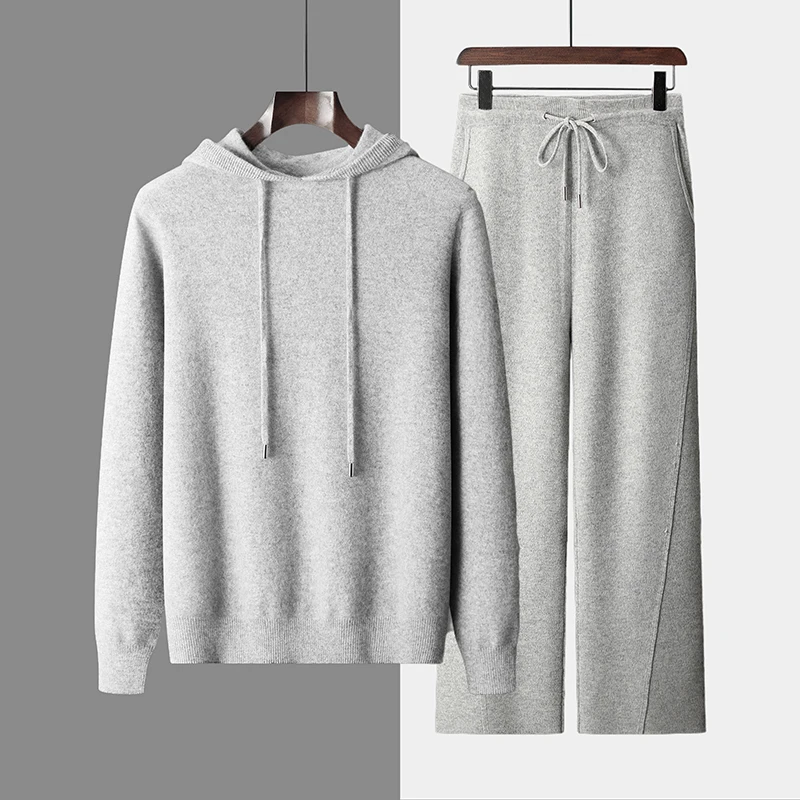 autumn/winter 100% Merino wool men's set casual hooded collar pullover sweater solid knitted pants two-piece set thick sport
autumn/winter 100% Merino wool men's set casual hooded collar pullover sweater solid knitted pants two-piece set thick sport