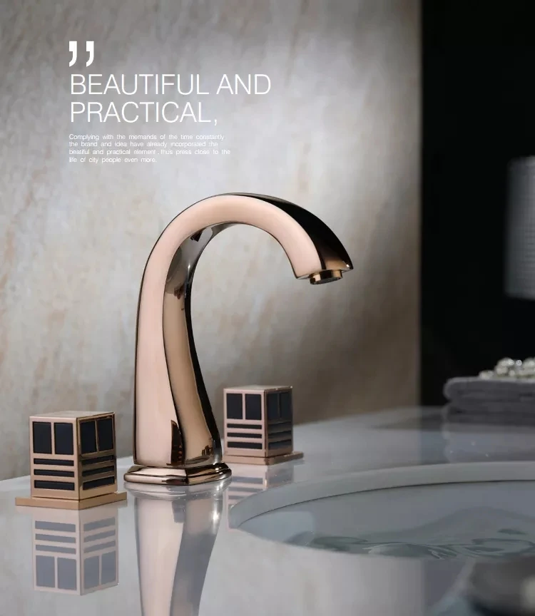 Luxury Rose Gold Brass 3 Holes 2 Handles Bathroom sink faucet Copper Cold hot water Basin mixer Tap Top Quality Modern Design
Luxury Rose Gold Brass 3 Holes 2 Handles Bathroom sink faucet Copper Cold hot water Basin mixer Tap Top Quality Modern Design