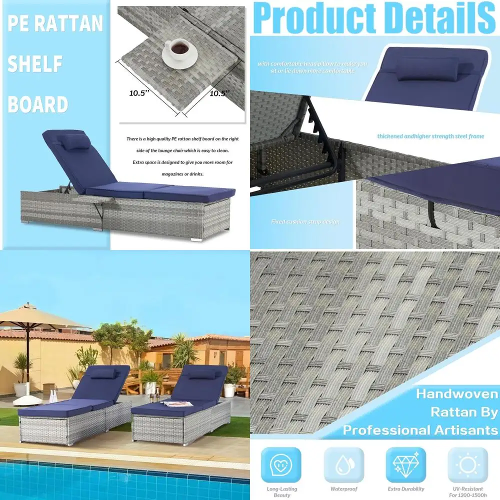Outdoor Patio Chaise Lounge Set, Blue Adjustable Backrest Recliner Chair with Side Shelf for Garden, Yard, or Poolside
Outdoor Patio Chaise Lounge Set, Blue Adjustable Backrest Recliner Chair with Side Shelf for Garden, Yard, or Poolside