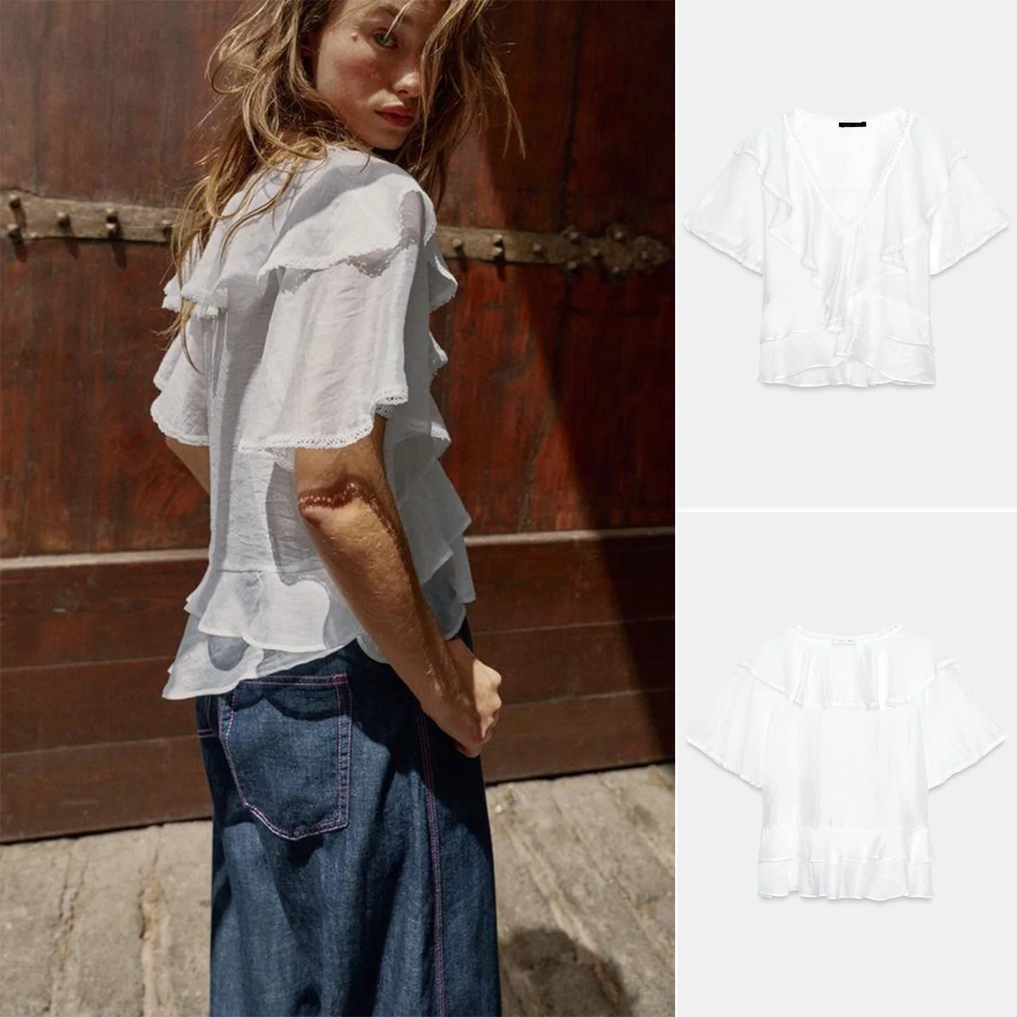 Romantic Style Women's Shirt New Summer Collection V-Neck Short Sleeve Layered Ruffle Design Breathable Polyester Fiber
Romantic Style Women's Shirt New Summer Collection V-Neck Short Sleeve Layered Ruffle Design Breathable Polyester Fiber