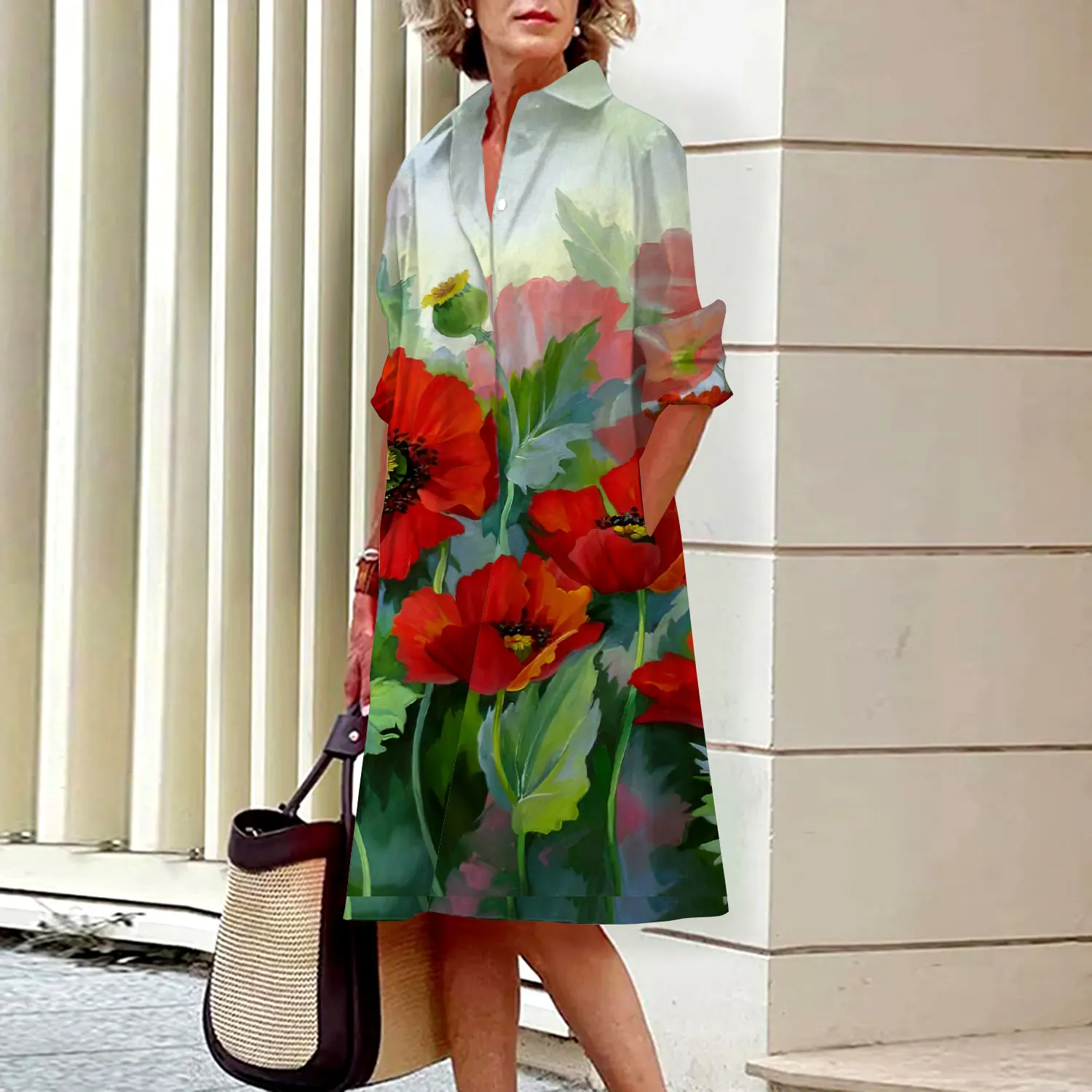 Fashion Lapel Long Sleeve Shirt Dress Casual Loose Floral Print Single Row Loose Button Polo Dress Women's Pocket Robe 2023
Fashion Lapel Long Sleeve Shirt Dress Casual Loose Floral Print Single Row Loose Button Polo Dress Women's Pocket Robe 2023