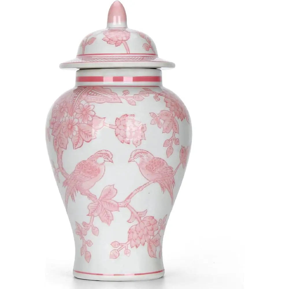 Antique-Style 11 Pink Porcelain Songbird Floral Ginger Jar with Lid for Home Decor
Antique-Style 11 Pink Porcelain Songbird Floral Ginger Jar with Lid for Home Decor