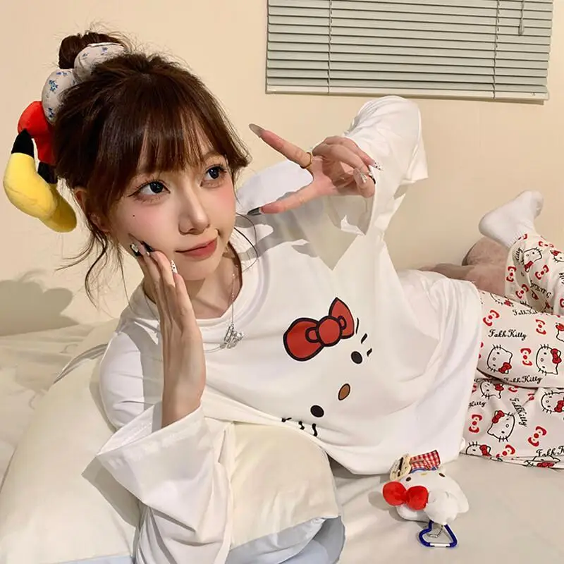 Милый пижамный комплект Sanrio Hello Kitty с длинными рукавами, мягкий хлопковый комплект для дома для девочек на весну и осень, милый комплект для сна с рисунком принцессы
Милый пижамный комплект Sanrio Hello Kitty с длинными рукавами, мягкий хлопковый комплект для дома для девочек на весну и осень, милый комплект для сна с рисунком принцессы