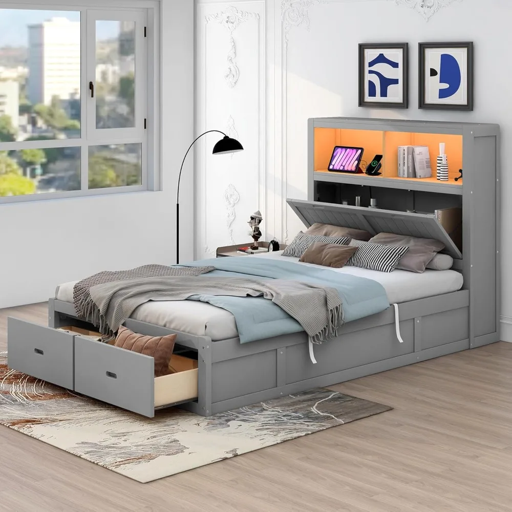 Merax Full Size Hydraulic Lift Up Storage Bed Frame, Wooden Platform Beds with Bedend Drawers and Charging Station, Grey
Merax Full Size Hydraulic Lift Up Storage Bed Frame, Wooden Platform Beds with Bedend Drawers and Charging Station, Grey