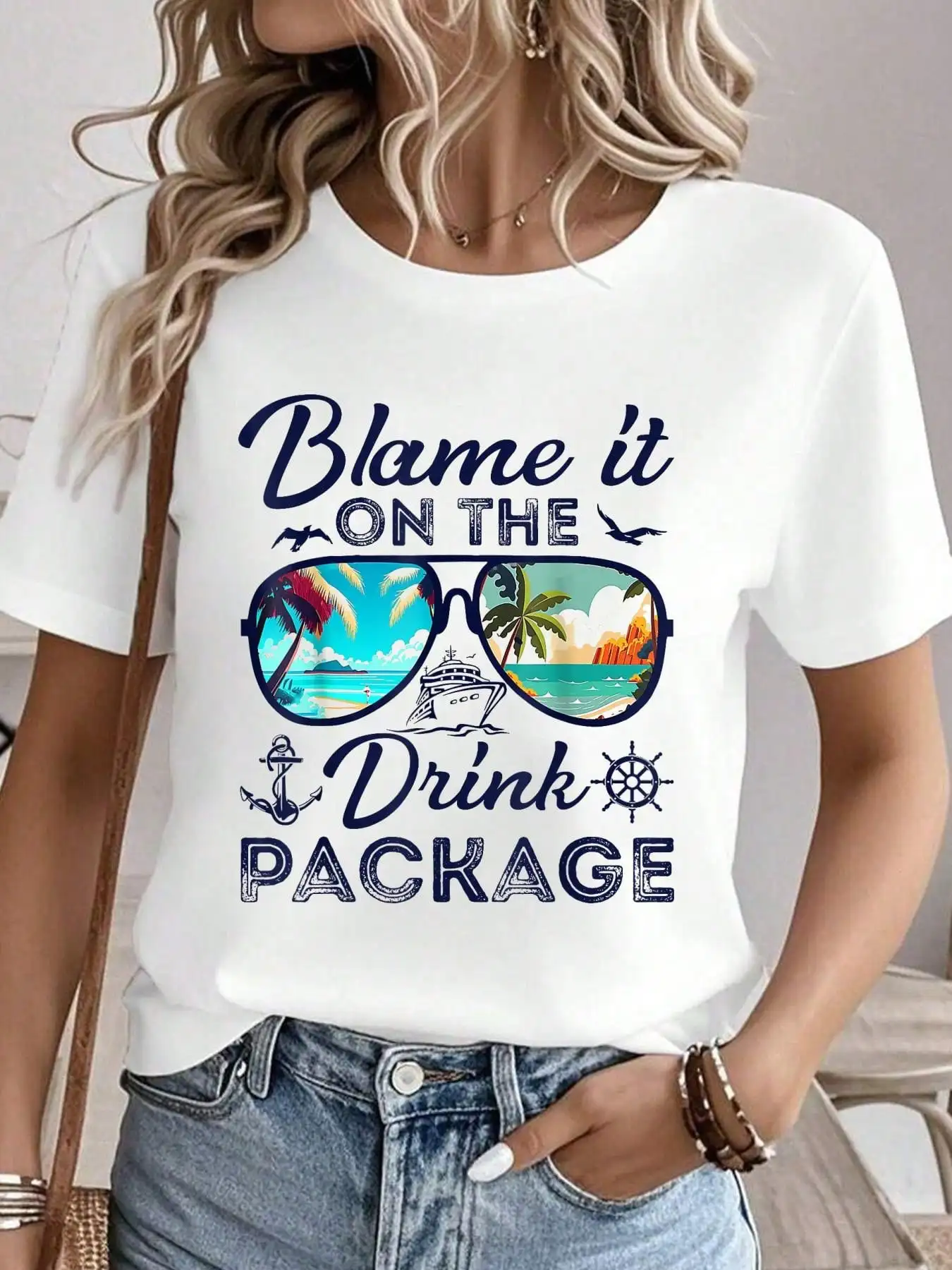 Футболка с графическим принтом Blame It On The Drink Package - белая женская футболка для летнего отдыха
Футболка с графическим принтом Blame It On The Drink Package - белая женская футболка для летнего отдыха