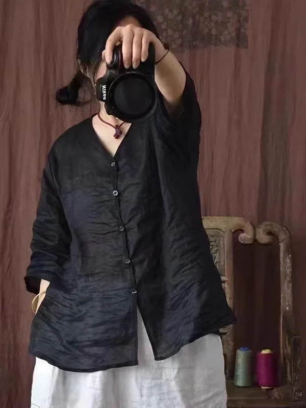 Свободный крой из хлопка и льна V-Ne irt Thin Medium Sve Pure Color Faionable Женский топ больших размеров для поездок на работу Sle Summer irt
Свободный крой из хлопка и льна V-Ne irt Thin Medium Sve Pure Color Faionable Женский топ больших размеров для поездок на работу Sle Summer irt