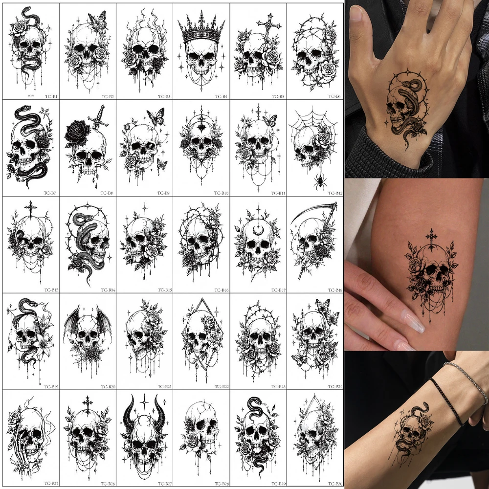 30pcs Men's Temporary Tattoos Skull Tattoo Stickers Fake Tattoo for Women Skeleton Waterproof Tattoo Halloween Body Makeup
30pcs Men's Temporary Tattoos Skull Tattoo Stickers Fake Tattoo for Women Skeleton Waterproof Tattoo Halloween Body Makeup