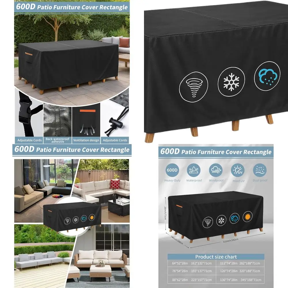 Сверхмощный водонепроницаемый чехол 600D для использования на открытом воздухе для прямоугольных столов и стульев, 111 Ш x 74 Д x 28 В, черный
Сверхмощный водонепроницаемый чехол 600D для использования на открытом воздухе для прямоугольных столов и стульев, 111 Ш x 74 Д x 28 В, черный