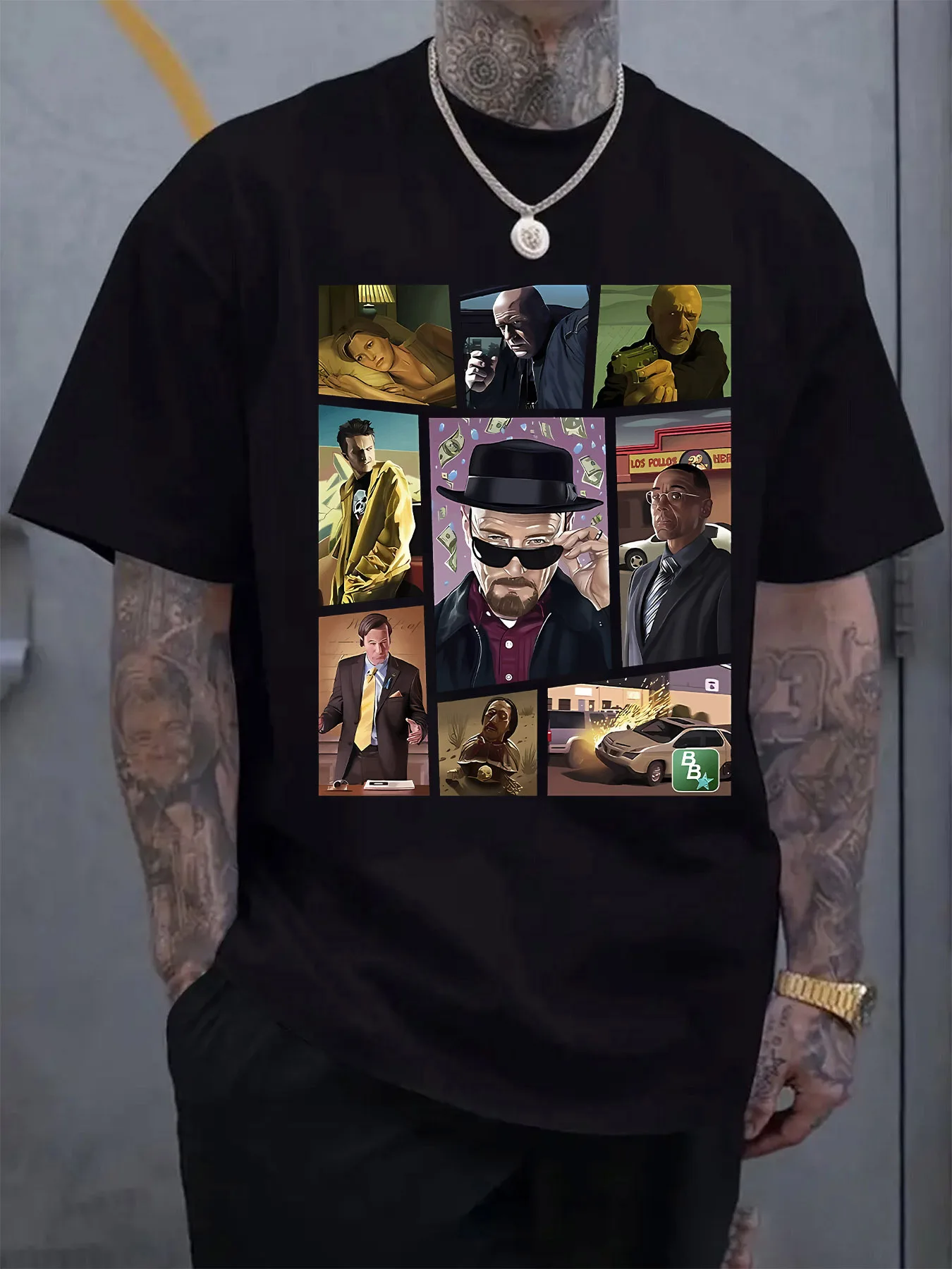 "Deadshot Walt White" Pattern T-Shirt - Walt White, Jesse Pinkman, Hank Schrader Tattoo Portraits - Bold Print Design
"Deadshot Walt White" Pattern T-Shirt - Walt White, Jesse Pinkman, Hank Schrader Tattoo Portraits - Bold Print Design