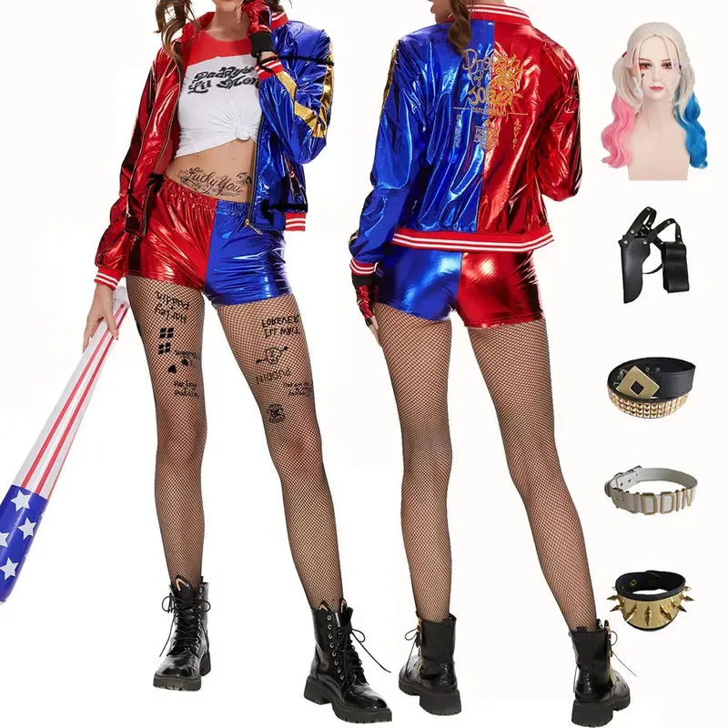 Girls Women Squad Harley Cosplay Costume Quinn Stitched Jacket Shorts Shirt Gloves Party Cosplay Purim Halloween Costume
Girls Women Squad Harley Cosplay Costume Quinn Stitched Jacket Shorts Shirt Gloves Party Cosplay Purim Halloween Costume