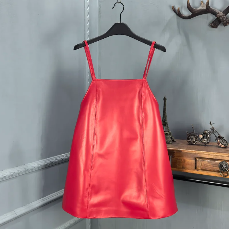 Sexy Lambskin Leather Midi Dr Women's Loose A-Line Gown oulder Strap Daily Wear Autumn Winter New Arrival
Sexy Lambskin Leather Midi Dr Women's Loose A-Line Gown oulder Strap Daily Wear Autumn Winter New Arrival