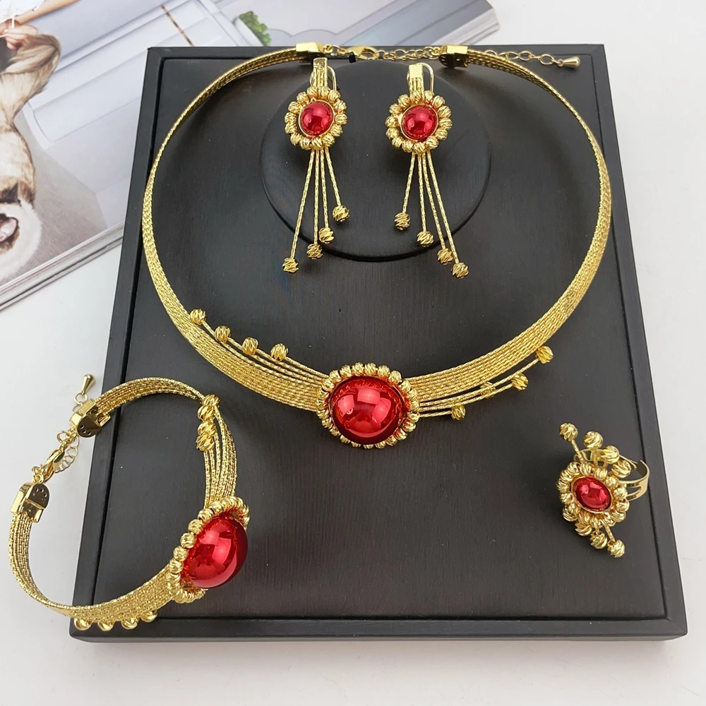 EMMA Fashion Dubai Gold Plated Beads Necklaces Earrings Rings Fine Jewelry Sets For Women Wedding Party Jewelry Gifts FHK21396
EMMA Fashion Dubai Gold Plated Beads Necklaces Earrings Rings Fine Jewelry Sets For Women Wedding Party Jewelry Gifts FHK21396