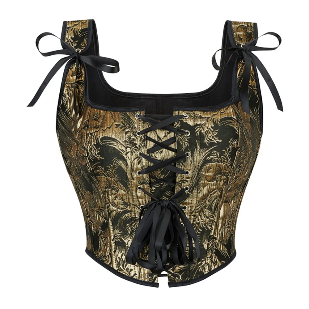 Fashion Gold Print Shoulder Strap Overbust Corset Vest Sexy Slimming Body Shaper Lace-up Bustier Crop Tops For Women
Fashion Gold Print Shoulder Strap Overbust Corset Vest Sexy Slimming Body Shaper Lace-up Bustier Crop Tops For Women