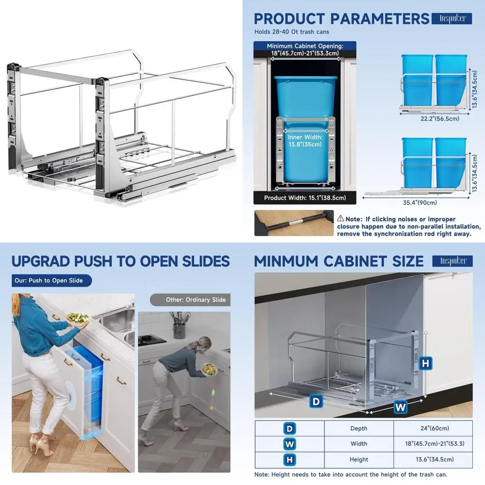 Heavy Duty Kitchen Trash Can with Push to Open Slides, Under Cabinet Pull Out Garbage Can Kit for Sink Area, Space-Saving and Du
Heavy Duty Kitchen Trash Can with Push to Open Slides, Under Cabinet Pull Out Garbage Can Kit for Sink Area, Space-Saving and Du