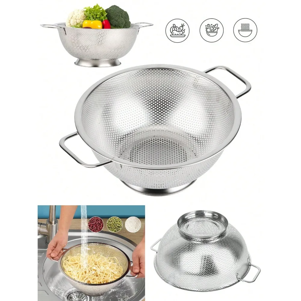 3 Quart Stainless Steel Colander With Handle, Kitchen Food Strainer Basket For Pasta, Spaghetti, Berry, Fruit, Vegetable
3 Quart Stainless Steel Colander With Handle, Kitchen Food Strainer Basket For Pasta, Spaghetti, Berry, Fruit, Vegetable