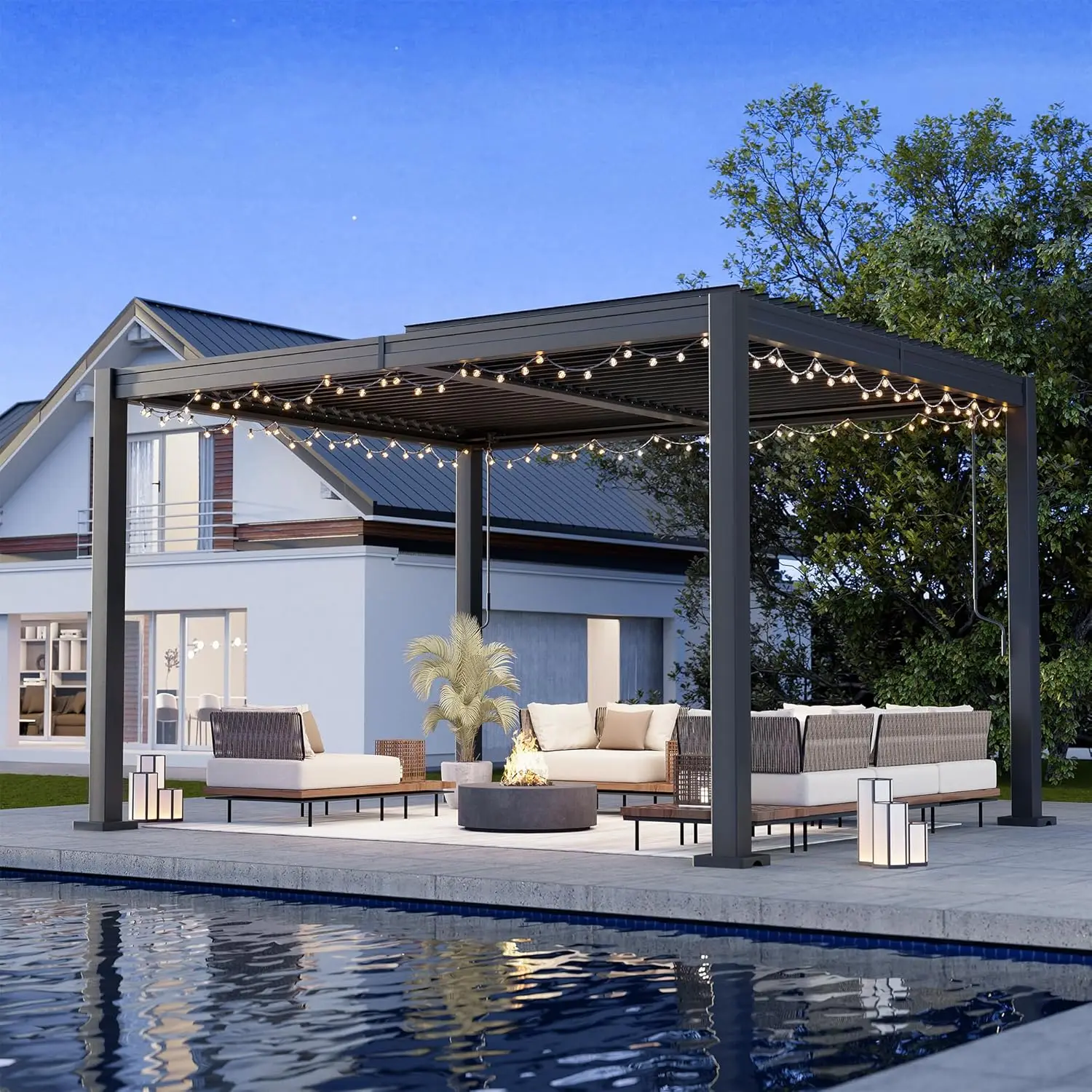 10x12FT Louvered Pergola Adjustable Roof Drainage System Metal Patio Pavilion Hardtop Gazebo Deck Garden Dark Gray, Custom
10x12FT Louvered Pergola Adjustable Roof Drainage System Metal Patio Pavilion Hardtop Gazebo Deck Garden Dark Gray, Custom