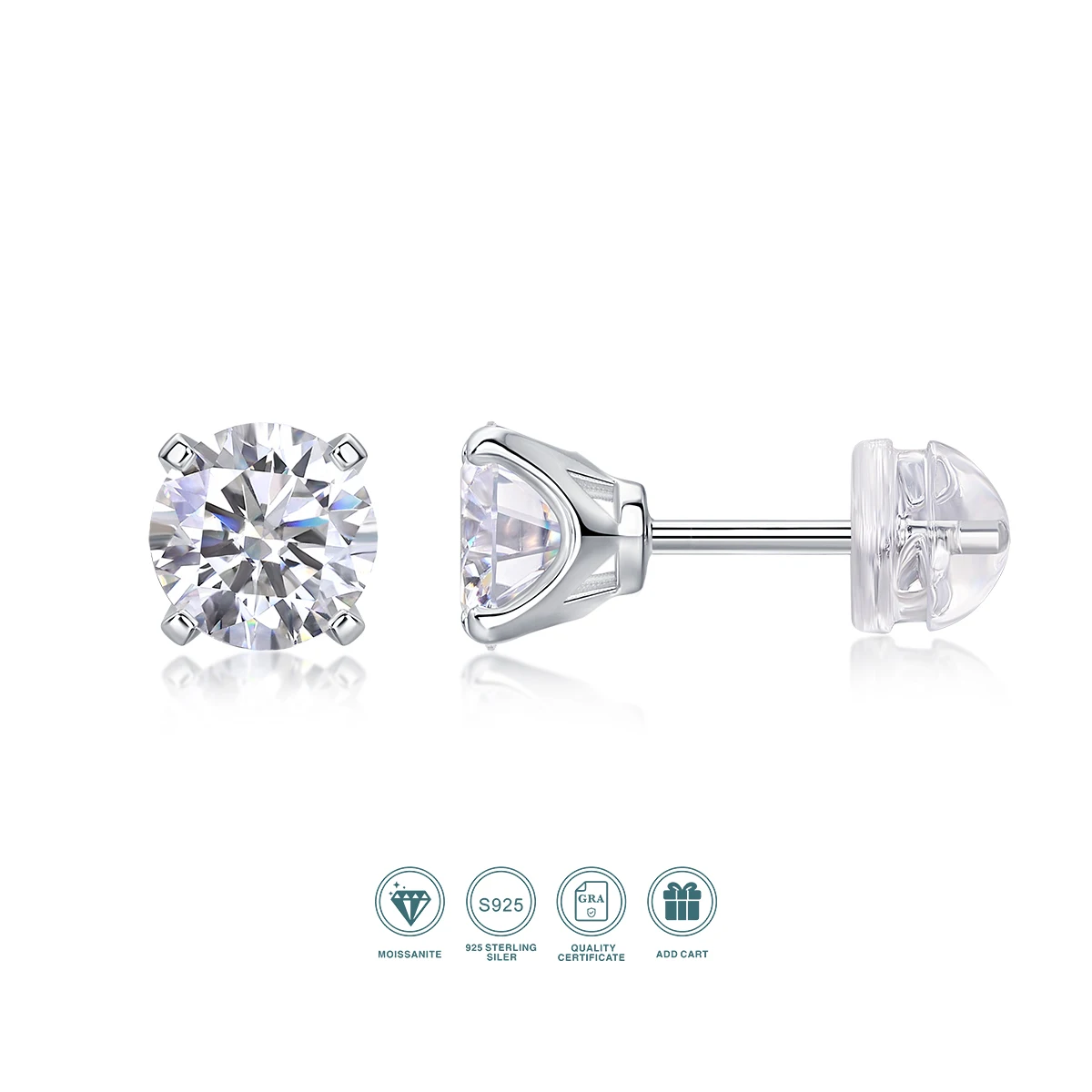 1ct Moissanite Earrings 925 Silver 18K Gold Plated 4 Prong Stud Elegant Jewelry for Women Comes with GRA Certificate
1ct Moissanite Earrings 925 Silver 18K Gold Plated 4 Prong Stud Elegant Jewelry for Women Comes with GRA Certificate