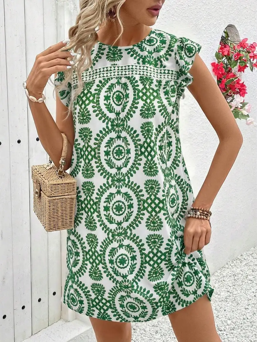 Womens Round Neck Cap Sleeve Floral Pattern A-Line Casual Summer Dress
Womens Round Neck Cap Sleeve Floral Pattern A-Line Casual Summer Dress