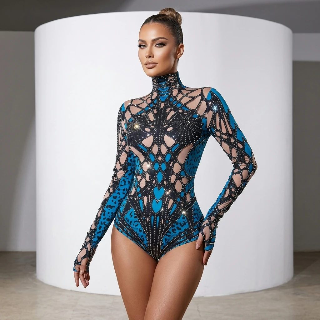 Blue Color Block Sparkly Rhinestone Turtleneck Long Sleeve Sexy bodysuit Drag Queen Party Bar Stage Performance Costume
Blue Color Block Sparkly Rhinestone Turtleneck Long Sleeve Sexy bodysuit Drag Queen Party Bar Stage Performance Costume