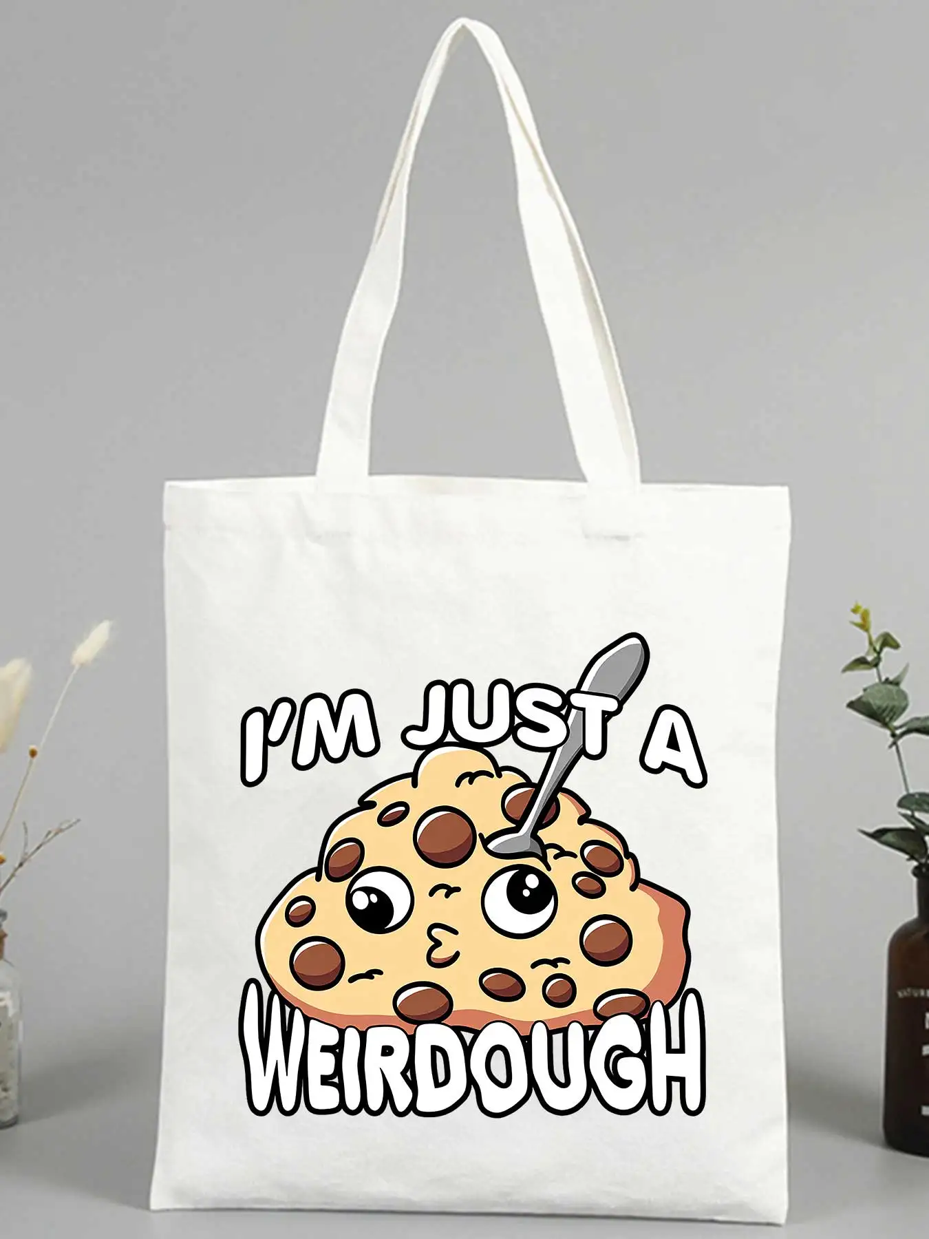 White Canvas Tote Bag with "I'm Just A Weirdough" Cookie Dough Print - Reusable Grocery Shopping Bag Shoulder Bag
White Canvas Tote Bag with "I'm Just A Weirdough" Cookie Dough Print - Reusable Grocery Shopping Bag Shoulder Bag