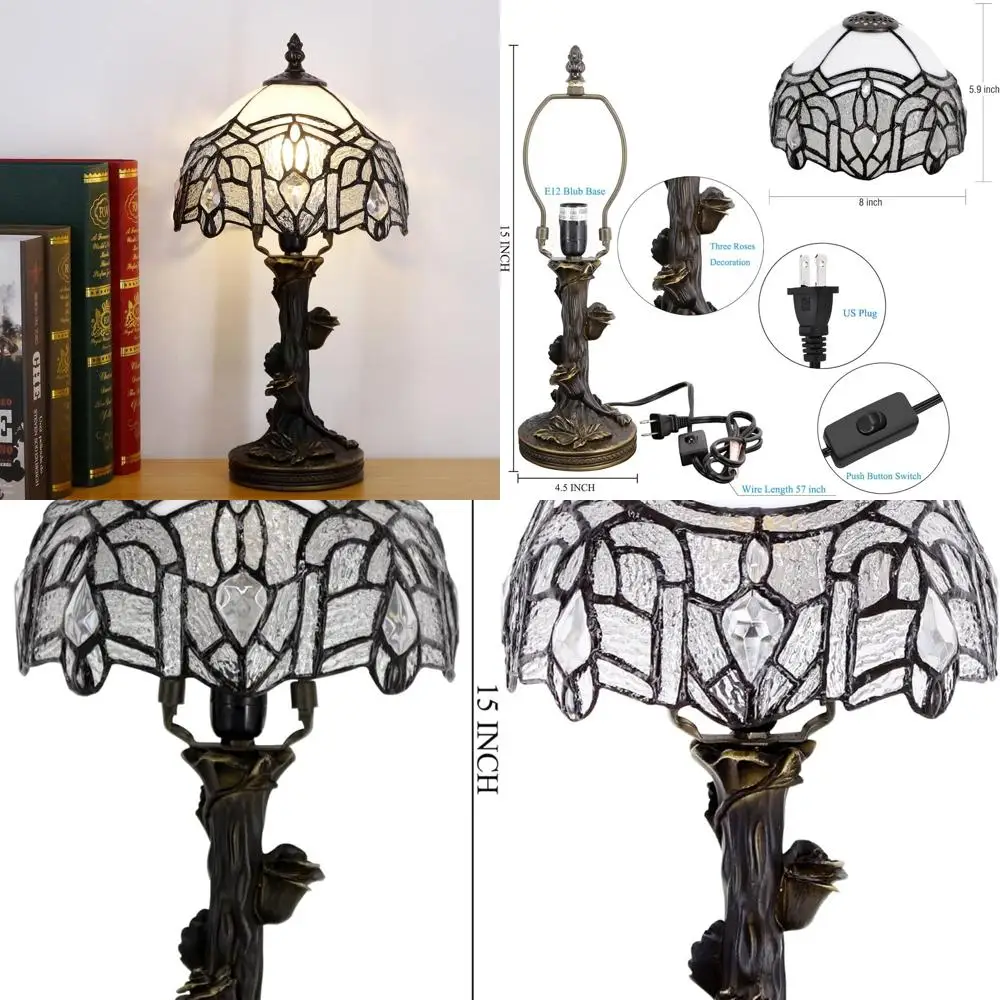Mini White Tiffany-Style Stained Glass Desk Lamp, 8x15 Inches, Bedside Accent Light
Mini White Tiffany-Style Stained Glass Desk Lamp, 8x15 Inches, Bedside Accent Light
